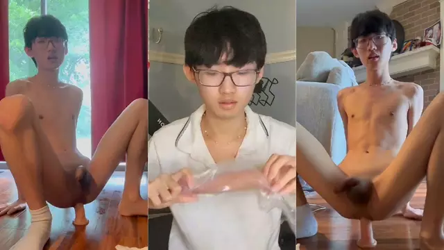 瘦小大一學弟初次嘗試 房間裡學著用假陽具緩緩插入菊花自慰