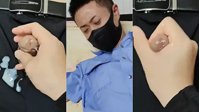 保安小哥雙手被牢牢捆綁無法掙扎 兄弟握緊粗長肉棒用力擼動到噴射
